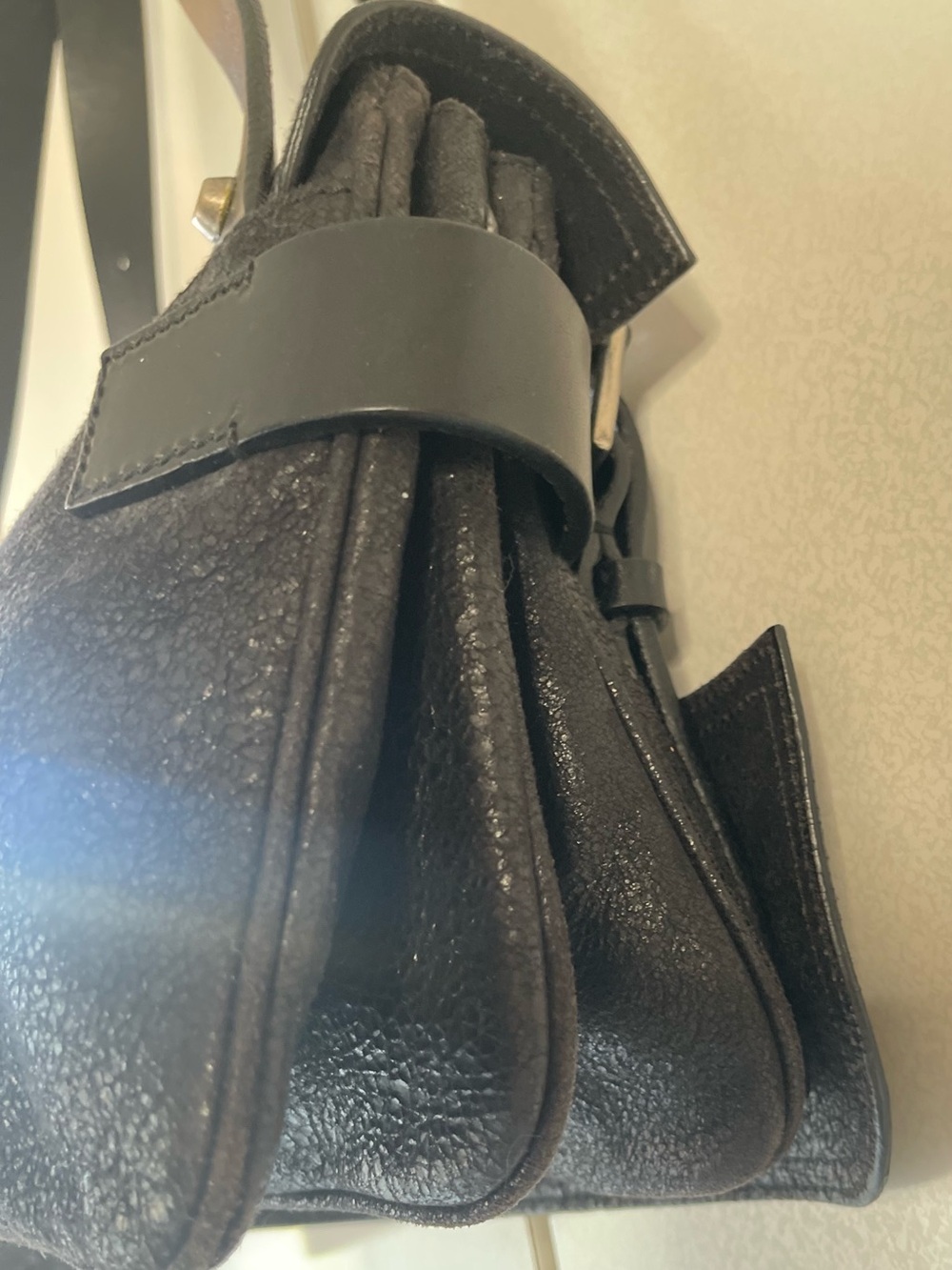 Balenciaga Black Distressed Leather Shoulder Bag Adjustable Strap Italy Rare - Picture 6 of 16